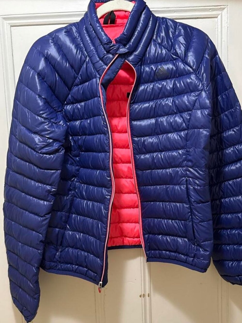 Adidas Blue Puffer Jacket with Pink Lining — M